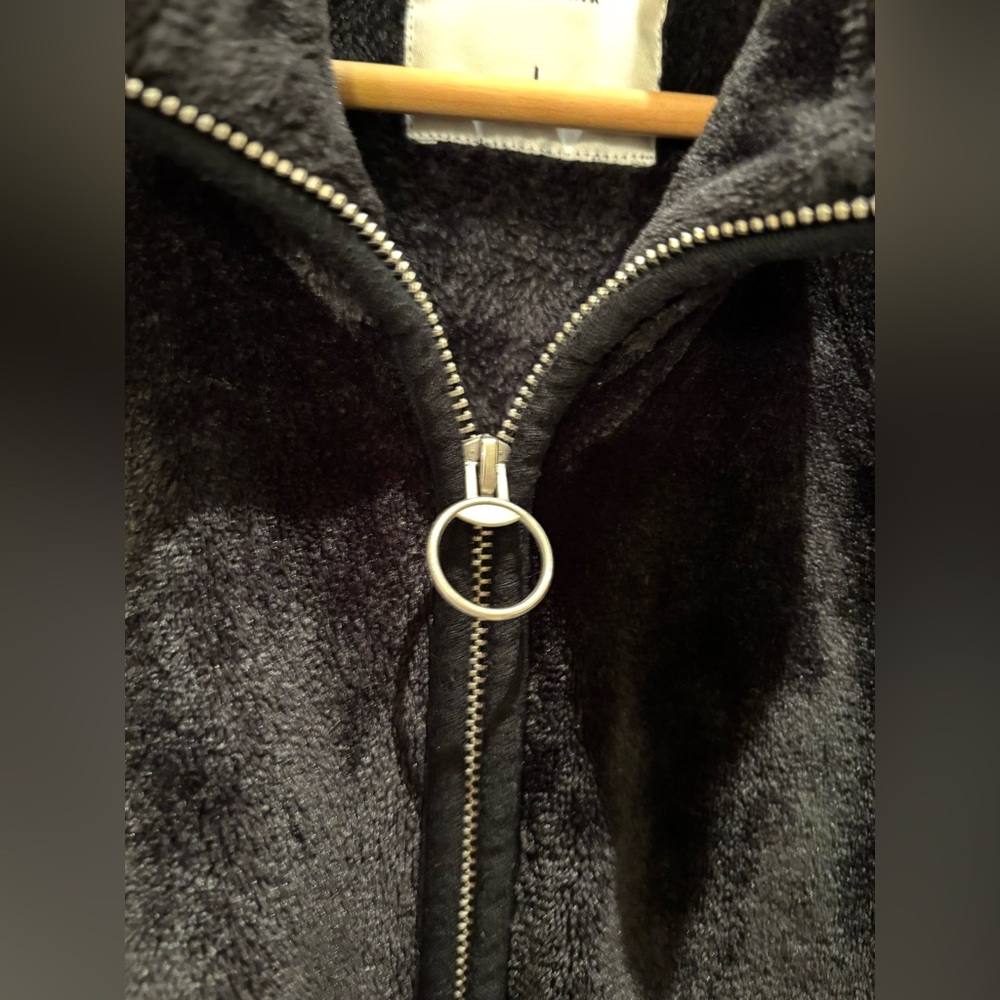 Hollister Womens Warm COZY Plush VELOUR Jacket Mock Neck Black Large - Picture 6 of 9